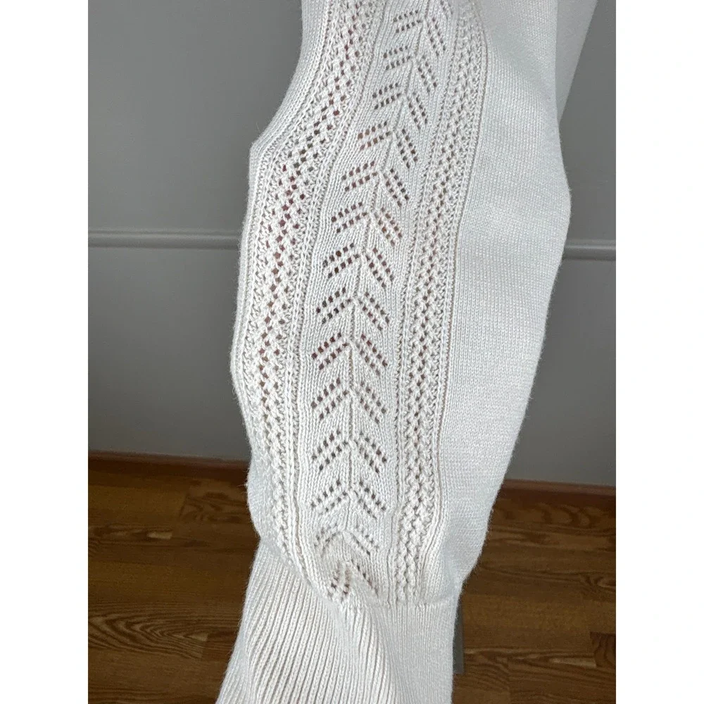 Banana Republic Factory Pointelle Trim Sweater Size S Cream Mock Neck Twee Cute - Picture 3 of 17